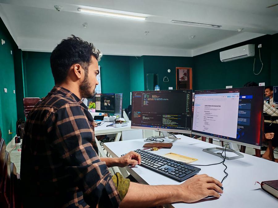 Developer working on a project plan at the studio